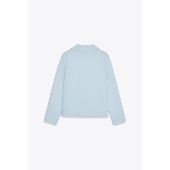 Zara Womens Blazer Jacket Size M Blue Trim Knit Sweater cardigan 4192/051 NWT - Picture 4 of 16